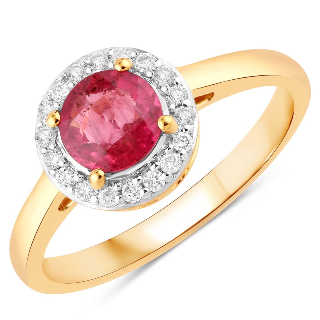 1.12 ctw Ruby Halo 14K Yellow Gold Ring - Certified (1 of 3)