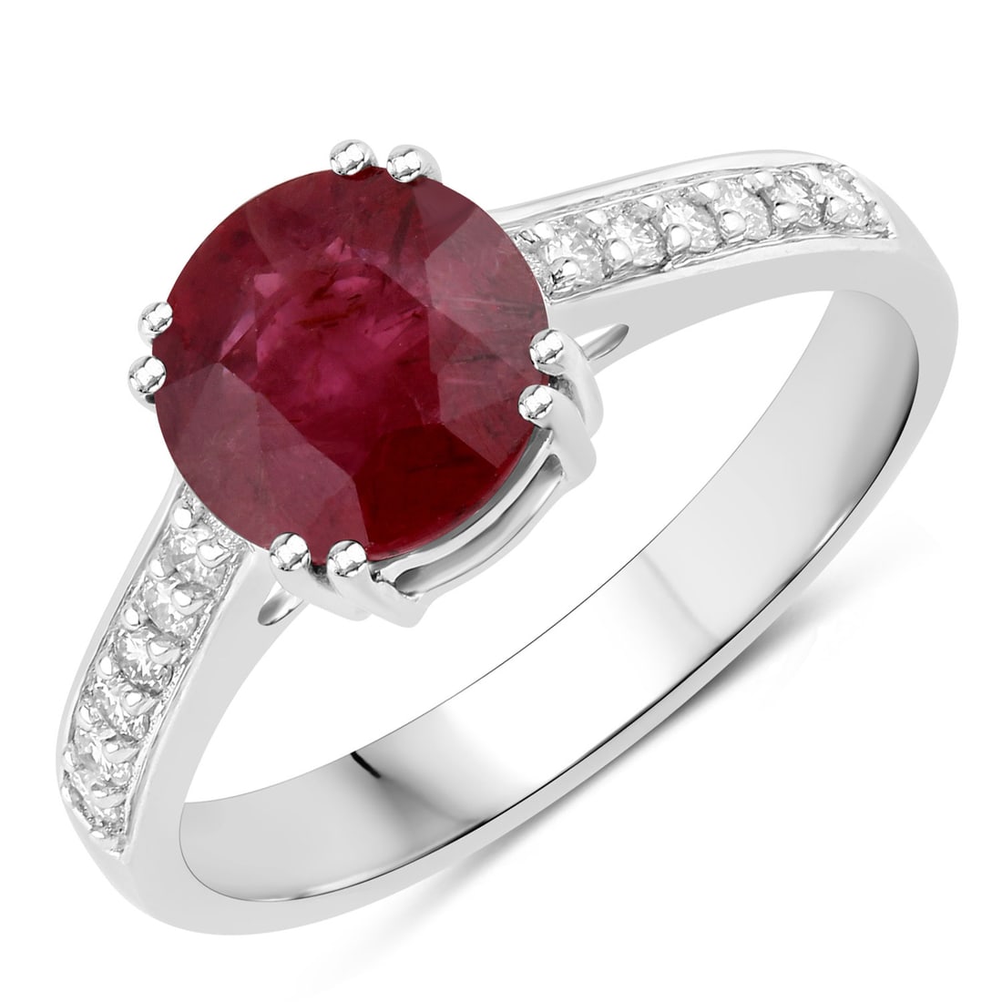 2.20 ctw Ruby and Diamond Bridge 14K White Gold Ring - Certified: A testament to superior craftsmanship, this work of art is unparalleled. This 2.20 ctw design features 2.03 carats of a richly hued round Ruby, beautifully complemented by 0.17 carats of brilliant rou