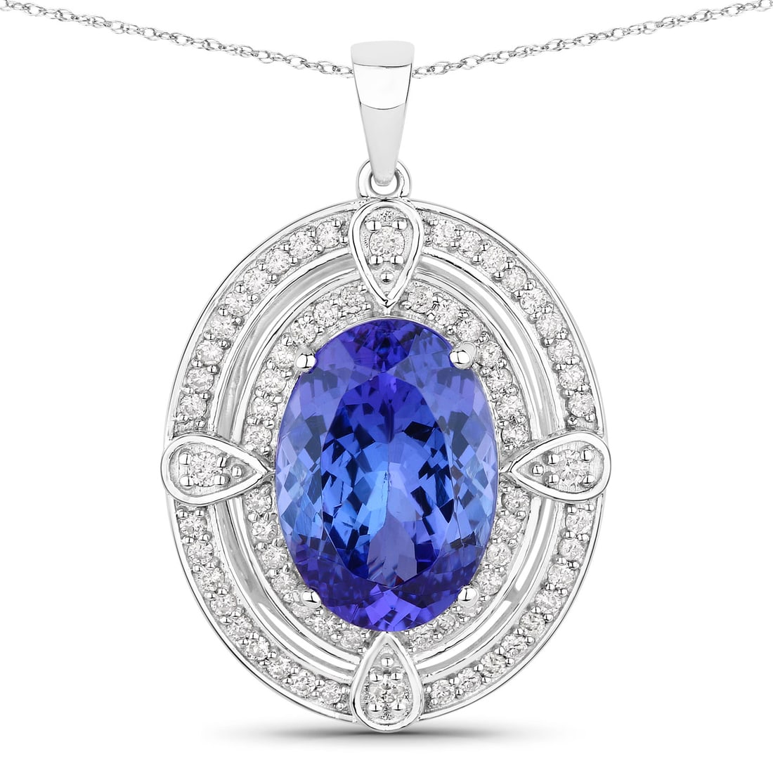 5.91 ctw Tanzanite and Diamond 14K White Gold Pendant - Certified: Epitomizing grandeur, this selection stands as a beacon of refined taste. This 5.91 ctw design features 5.44 carats of Tanzanite with captivating violet hues, accented by 0.47 carats of brilliant whit