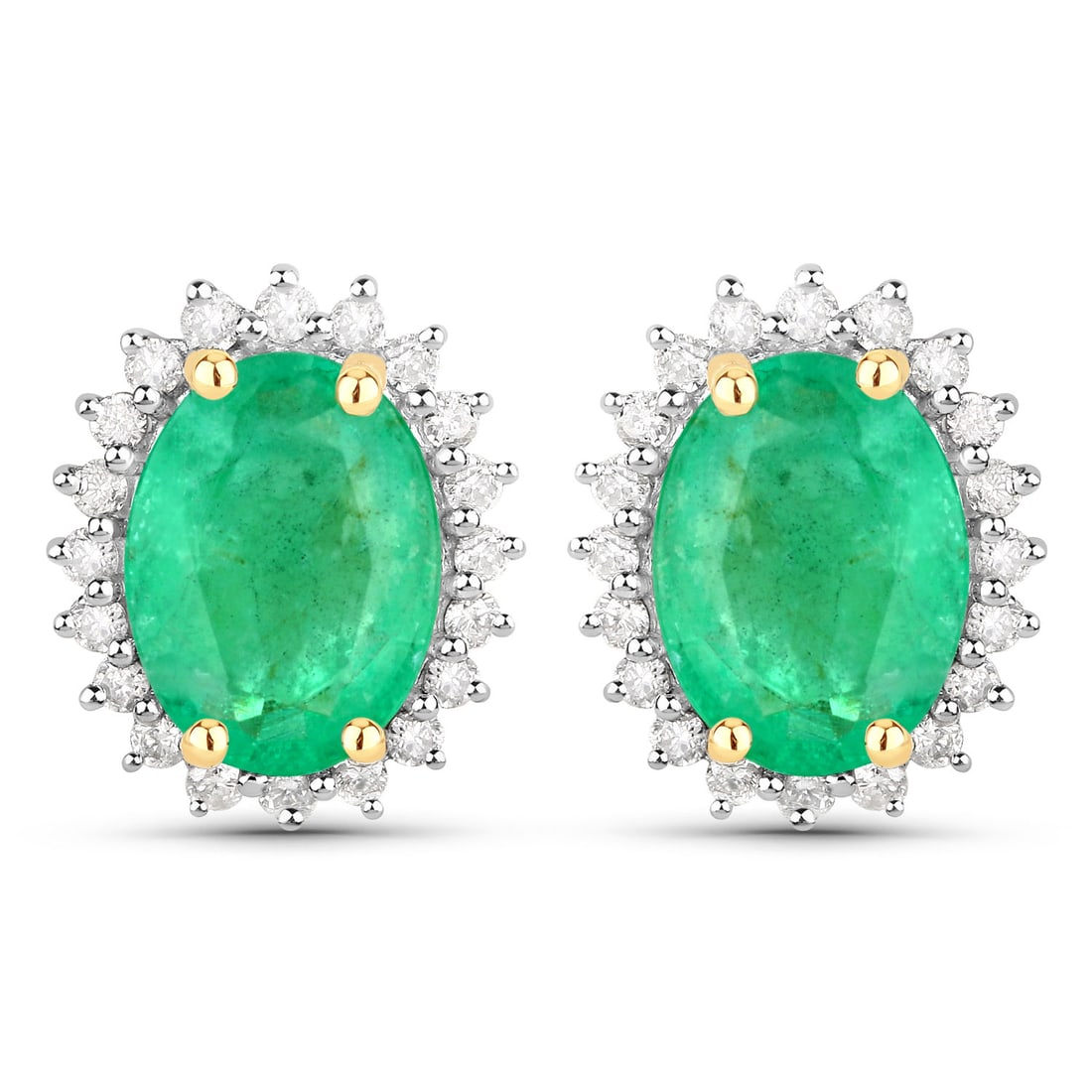 2.66 ctw Zambian Emerald Halo 10K Yellow Gold Earrings - Certified (1 of 4)