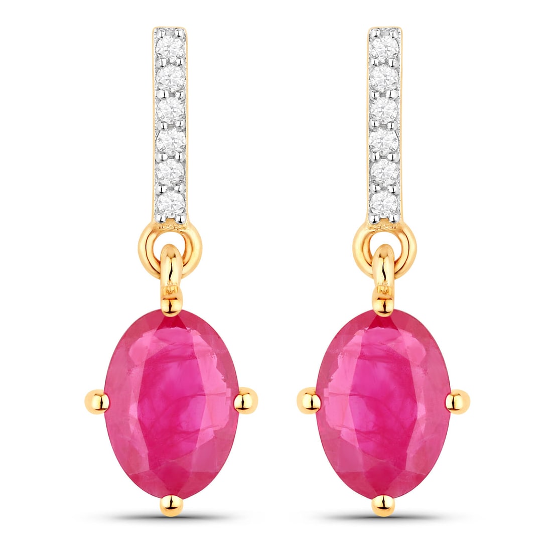 1.75 ctw Ruby and Diamond Dangle 14K Yellow Gold Earrings - Certified (1 of 3)