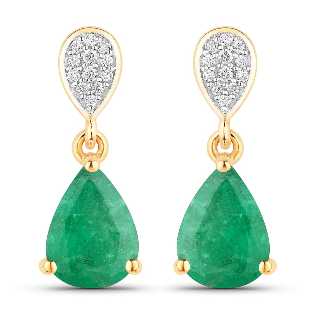 2.28 ctw Zambian Emerald Dangle 10K Yellow Gold Earrings - Certified (1 of 4)