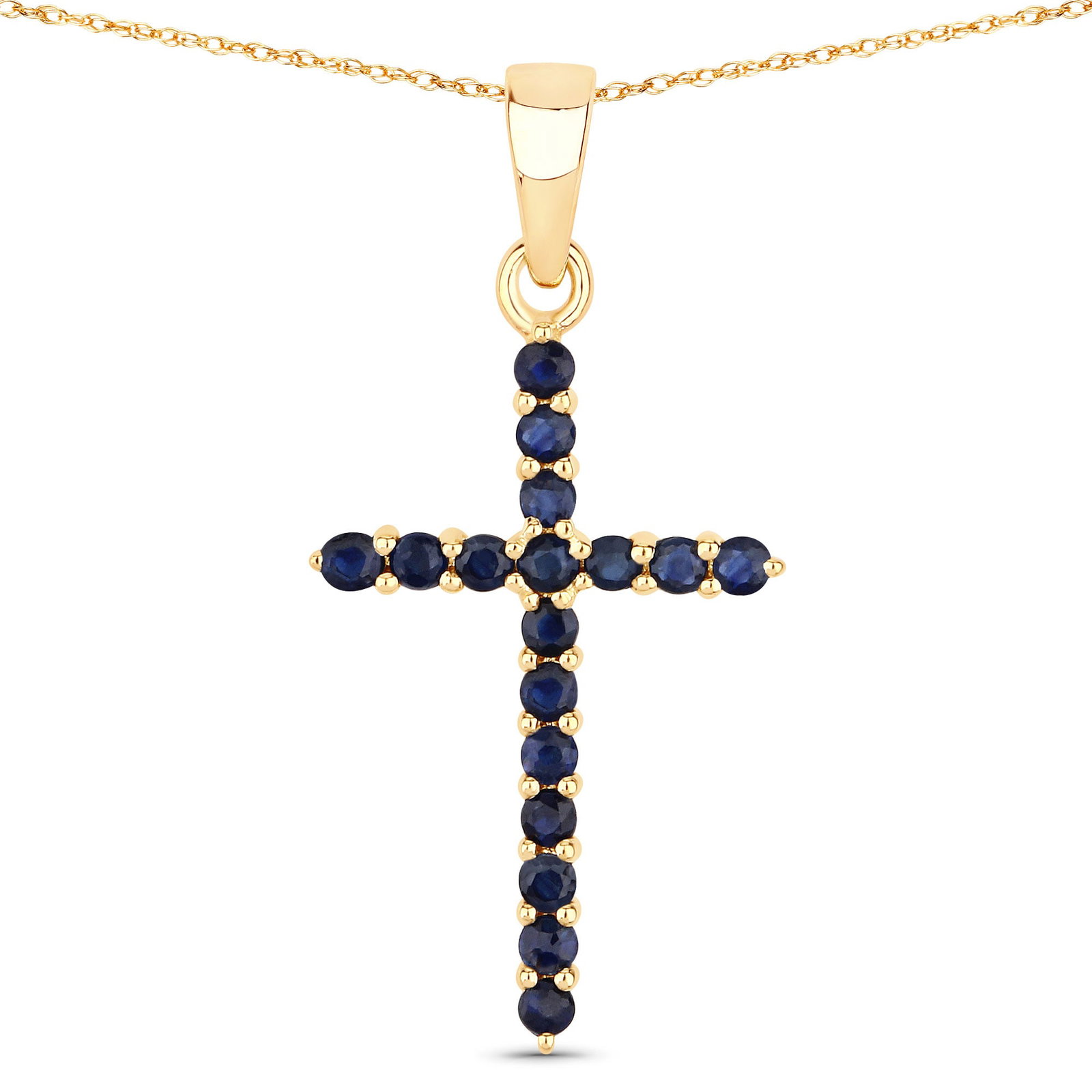 0.60 ctw Blue Sapphire Cross 14K Yellow Gold Pendant - Certified (1 of 1)