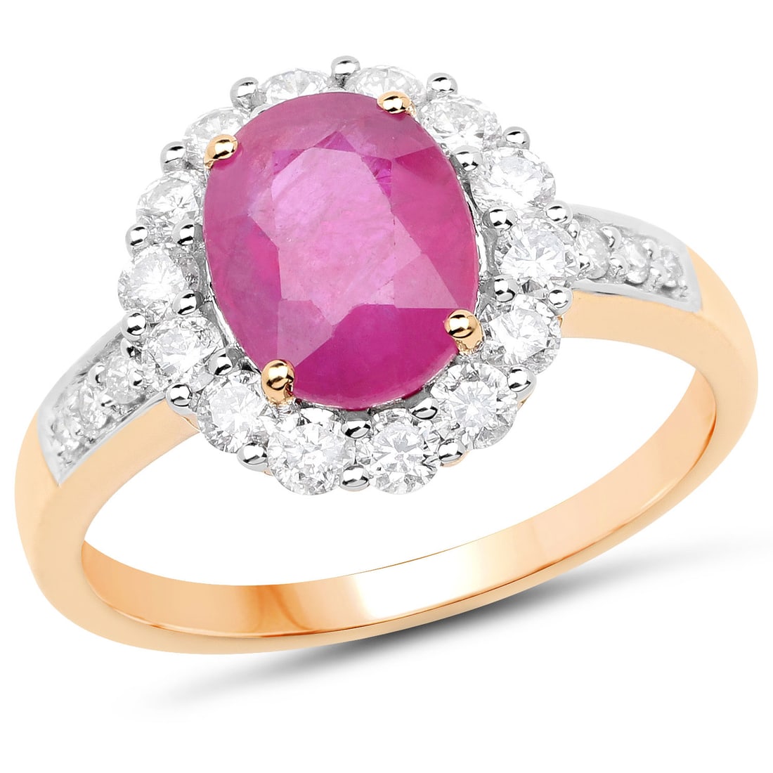 2.85 ctw Ruby Halo 18K Yellow Gold Ring - Certified: Epitomizing grandeur, this selection stands as a beacon of refined taste. This 2.85 ctw design features 2.20 carats of genuine Burma Ruby with a vibrant hue, encircled by 0.65 carats of brilliant whit