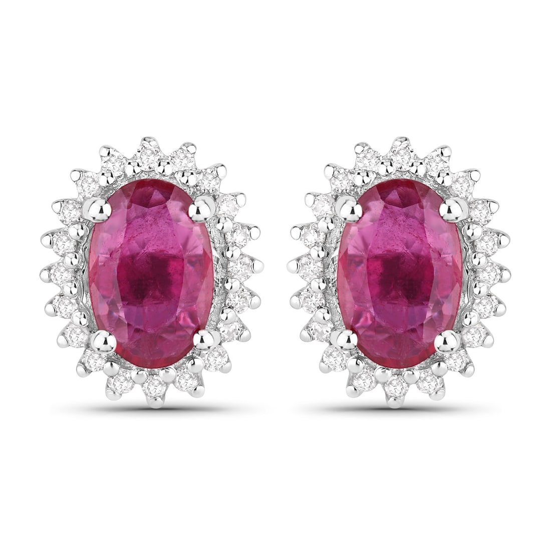 1.16 ctw Ruby Halo 14K White Gold Earrings - Certified (1 of 3)