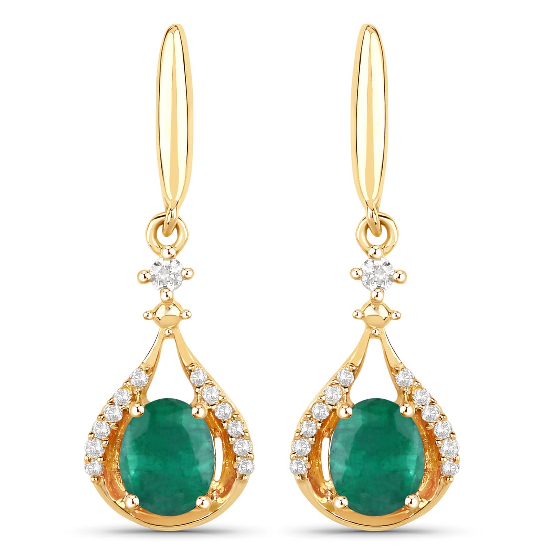0.7 CTW Oval Zambian Emerald Classic 14K Yellow Gold Earrings - Certified (1 of 4)