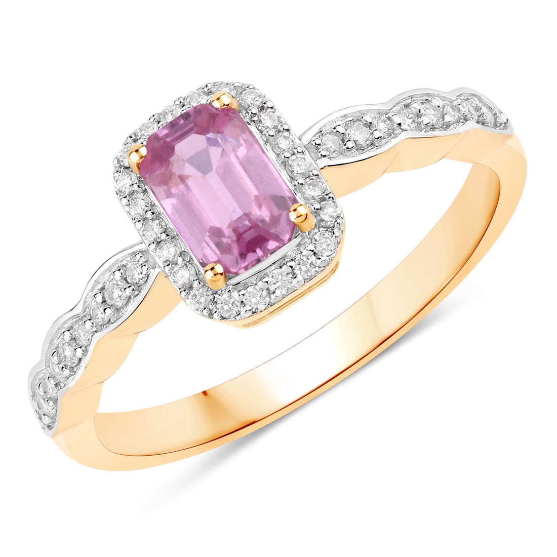 0.80 CTW Octagon Pink Sapphire Modern 14K Yellow Gold Ring - Certified (1 of 4)