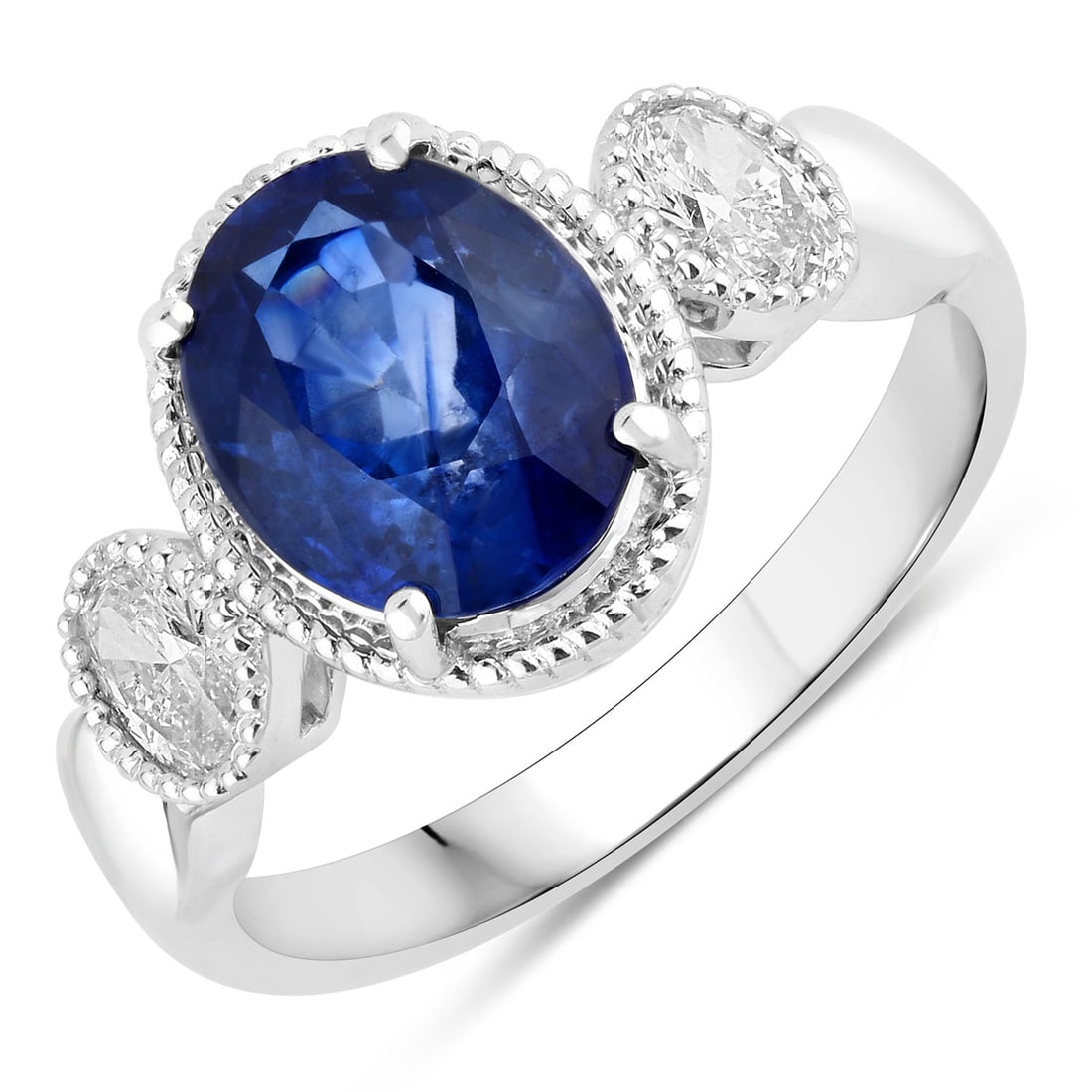 3.58 CTW Oval Sapphire Modern 18K White Gold Ring - Certified (1 of 1)
