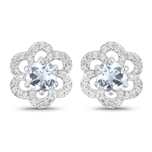 0.6 CTW Round Aquamarine Modern 14K White Gold Earrings - Certified: Timeless and sophisticated, this design radiates enduring beauty. Expertly mounted in a Prong setting, this exquisite pair of earrings is crafted in 5.738 grams of solid 14K White Gold. This pair show