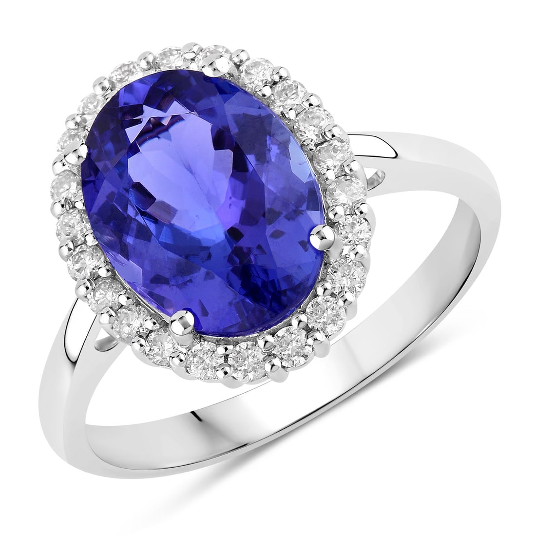3.95 CTW Oval Tanzanite Modern 14K White Gold Ring - Certified (1 of 3)