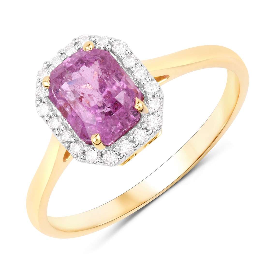 1.91 CTW Octagon Pink Sapphire Modern 14K Yellow Gold Ring - Certified (1 of 1)