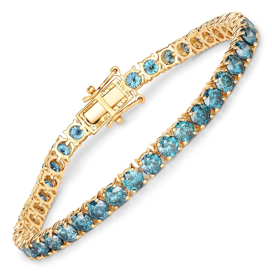 14.33 CTW Round Blue Diamond Modern 14K Yellow Gold Bracelet - Certified (1 of 4)