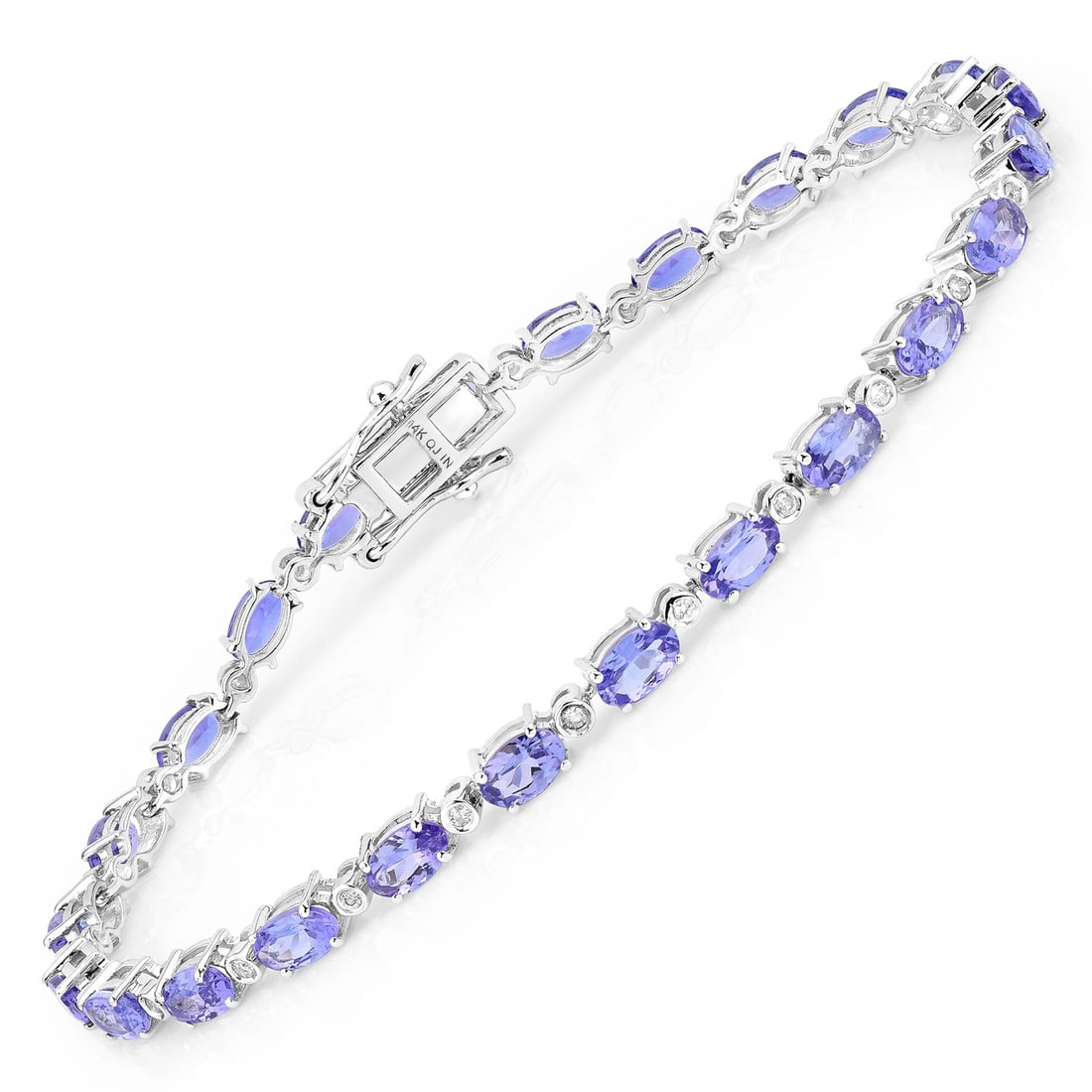 5.18 CTW Oval Tanzanite Modern 14K White Gold Bracelet - Certified: Captured in a moment of brilliance, this design speaks to the connoisseur. Securely held in a classic Prong design, this item is forged from 3.6 grams of high-polish 14K White Gold. This bracelet show