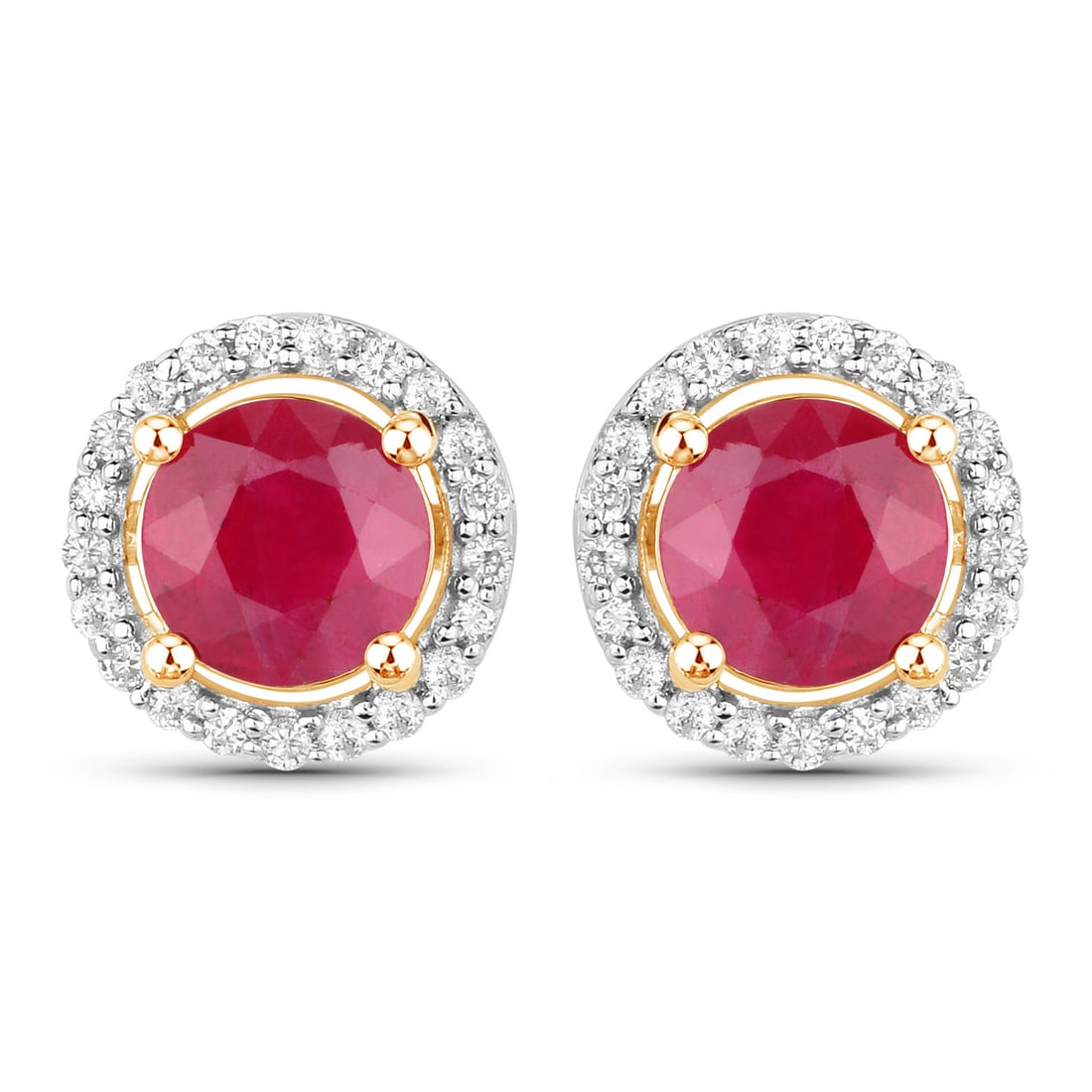 1.22 CTW Round Ruby Modern 14K Yellow Gold Earrings - Certified (1 of 3)