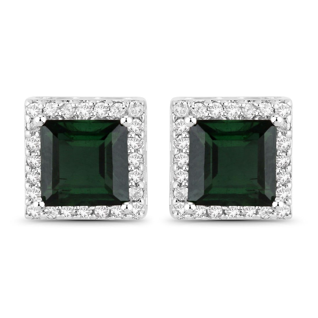 1.55 CTW Square Green Tourmaline Modern 14K White Gold Earrings - Certified (1 of 4)