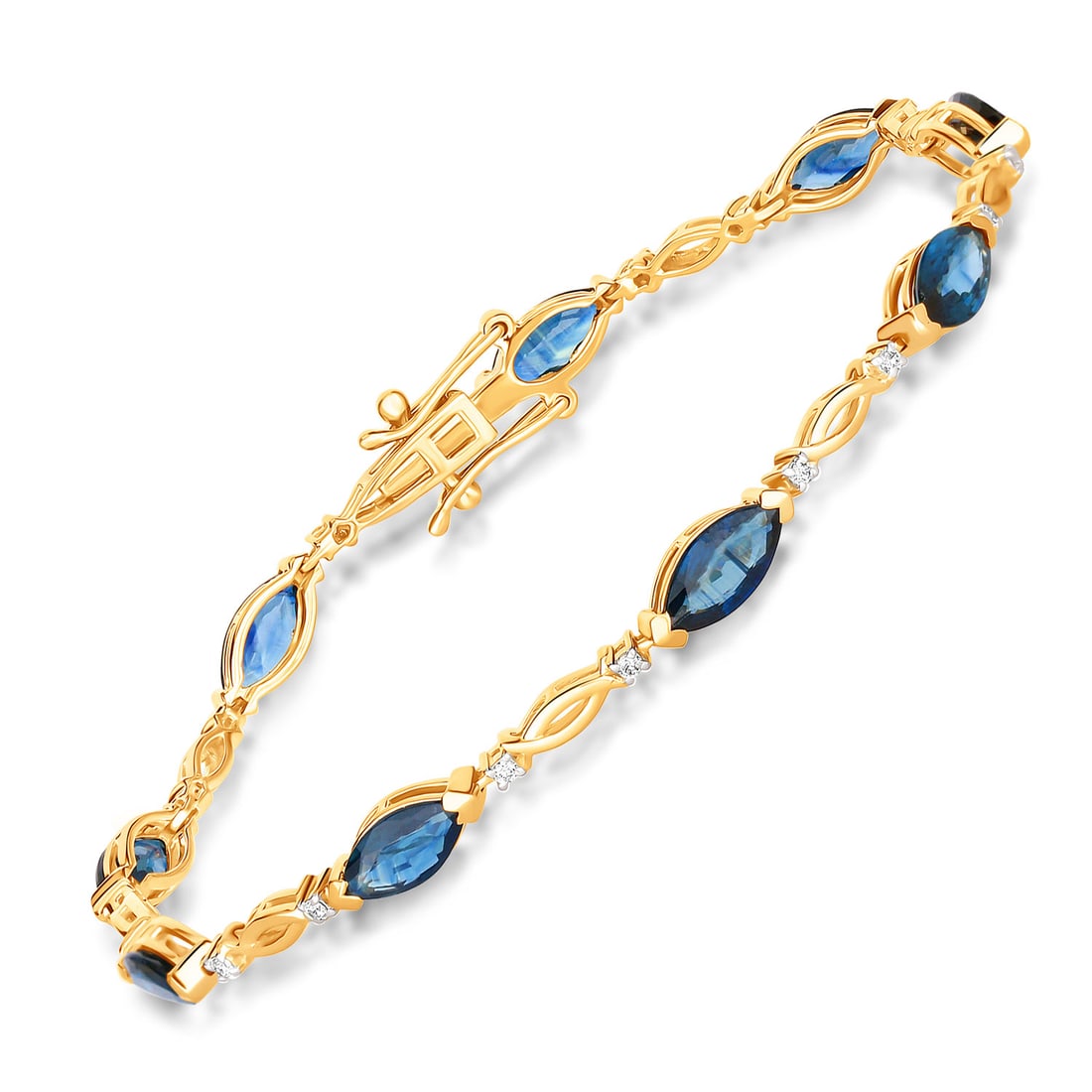 5.58 CTW Marquise Sapphire Modern 14K Yellow Gold Bracelet - Certified (1 of 3)