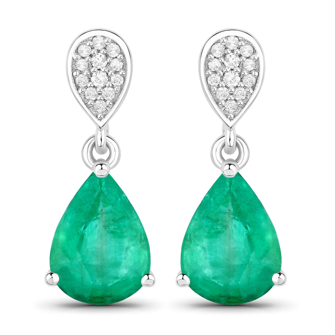 2.28 CTW Pear Zambian Emerald Modern 14K White Gold Earrings - Certified (1 of 3)