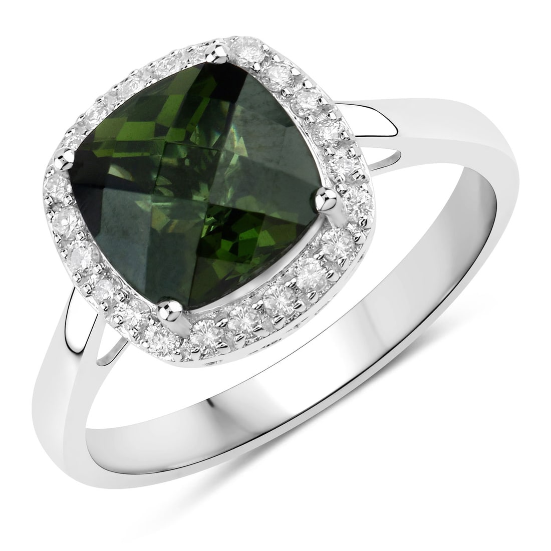2.64 CTW Cushion Tourmaline Green Modern 14K White Gold Ring - Certified (1 of 4)