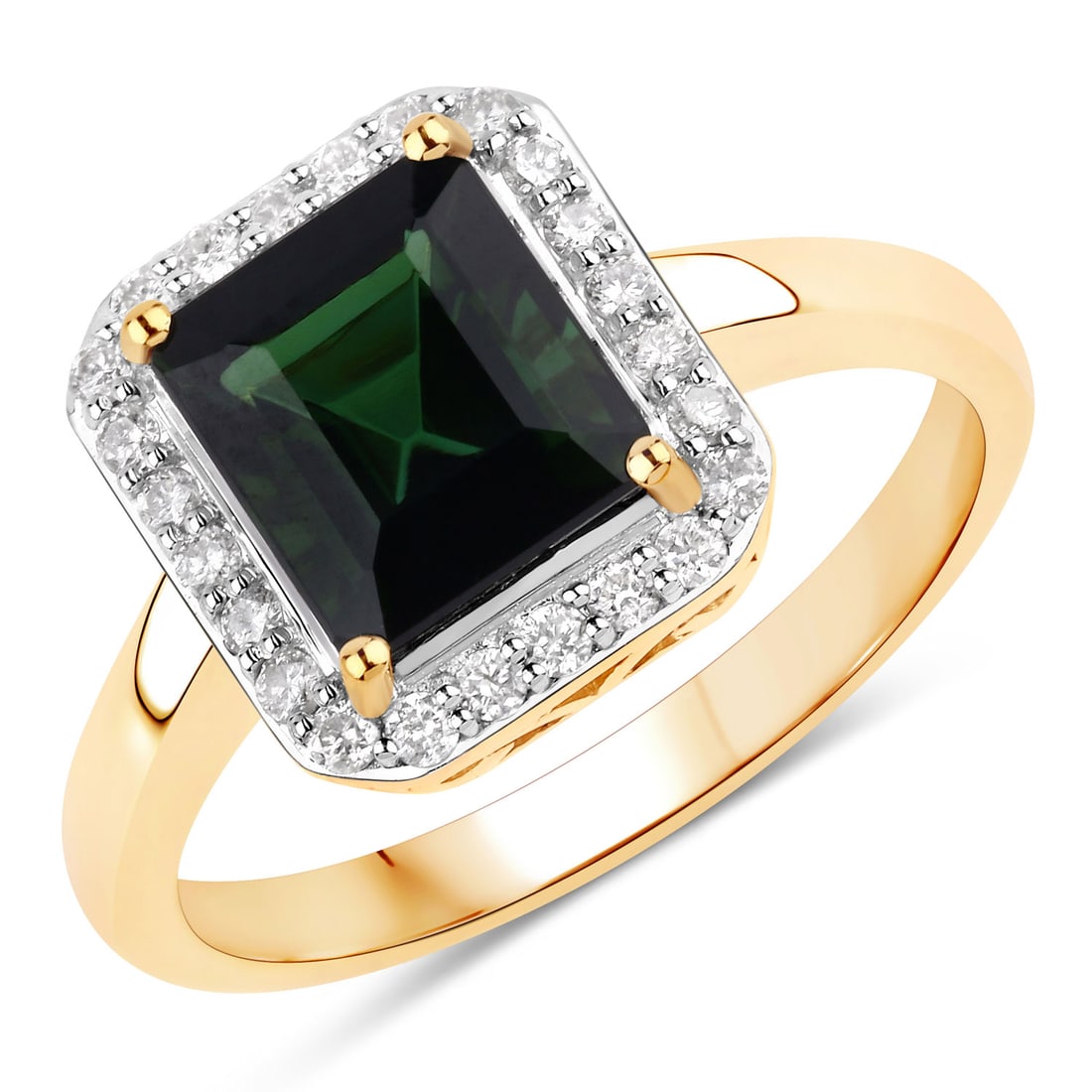 3.02 CTW Octagon Tourmaline Modern 14K Yellow Gold Ring - Certified: A vision of luxury, this masterpiece defines sophistication. Securely held in a classic Prong design, this item is forged from 3.116 grams of high-polish 14K Yellow Gold. Main Stone: 2.78 CTW Octagon
