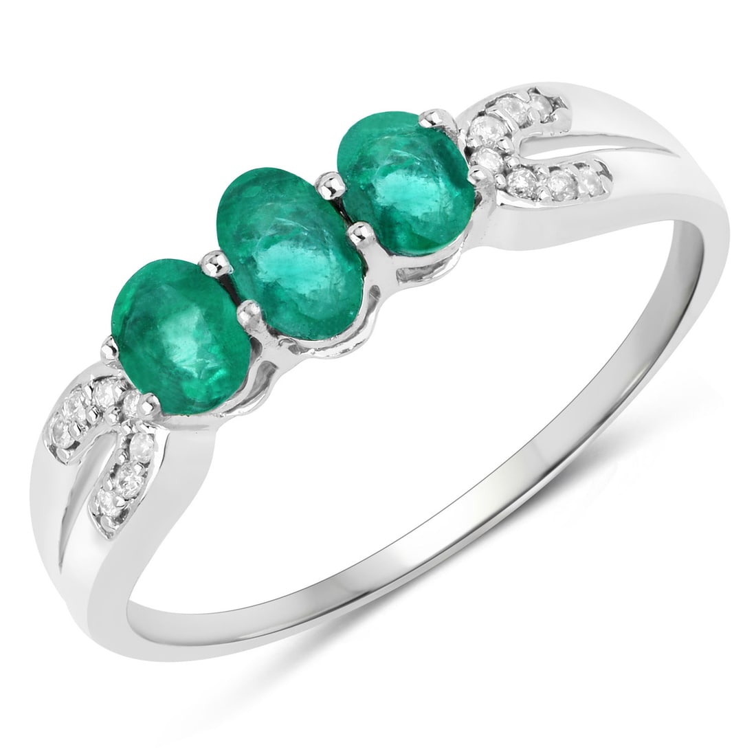 0.53 CTW Oval Zambian Emerald Modern 14K White Gold Ring - Certified (1 of 4)