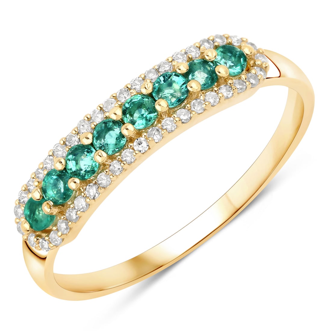 0.35 CTW Round Zambian Emerald Modern 14K Yellow Gold Ring - Certified (1 of 4)