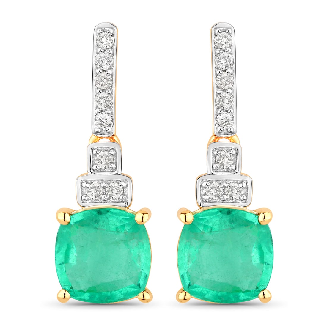 2.72 CTW Cushion Ethiopian Emerald Modern 14K Yellow Gold Earrings - Certified (1 of 4)
