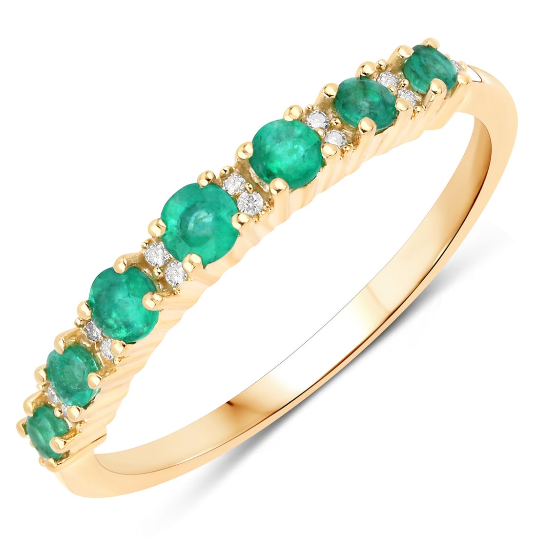0.41 CTW Round Zambian Emerald Modern Half-Eternity Band 14K Yellow Gold Ring - Certified (1 of 4)