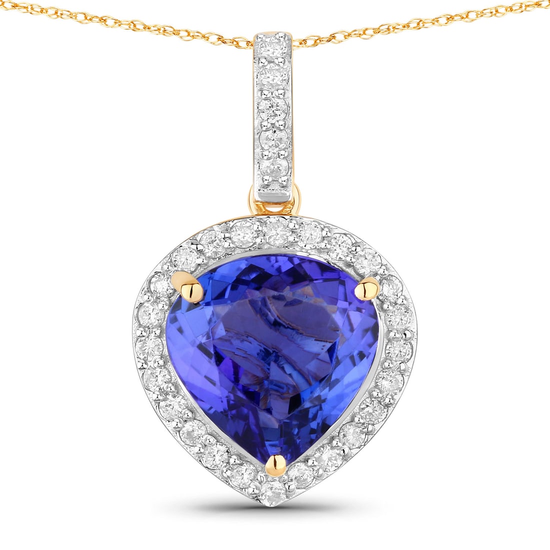 2.73 CTW Heart Tanzanite Modern 14K Yellow Gold Pendant - Certified: A testament to superior craftsmanship, this work of art is unparalleled. The gemstones are nestled within a Prong framework, supported by a substantial 1.444 grams of 14K Yellow Gold body. This piece