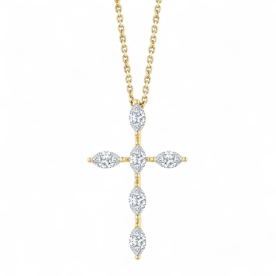 0.72 Ctw Cross Marquise Cut White Diamond Modern 14K Yellow Gold Pendant - Certified (1 of 2)