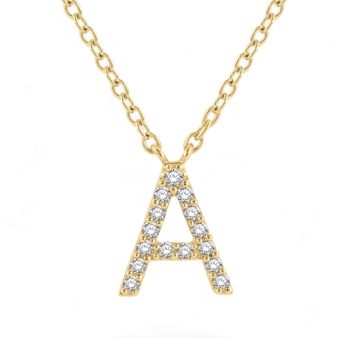 0.05 Ctw Initial 'A' Pendant White Diamond Modern 14K Yellow Gold Necklace - Certified (1 of 3)