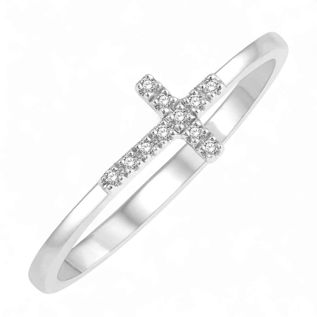 0.05 Ctw Cross Charm White Diamond Modern 10K White Gold Ring - Certified: Captured in a moment of brilliance, this stunning Cross Charm ring featuring Natural Diamonds speaks to the connoisseur. Securely held in a classic Band design, the ring is forged from 1.35 grams of h