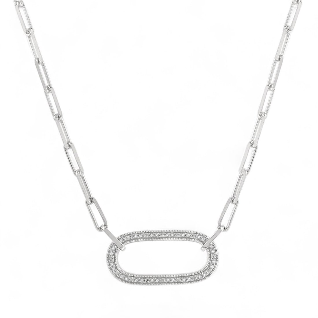 0.1 Ctw Paperclip Pendant White Diamond Modern Sterling Silver Necklace - Certified: A vision of luxury, this stunning Paperclip Pendant necklace featuring Natural Diamonds defines sophistication. The gemstones are nestled within a Pave framework, supported by a substantial 2.0 gram S
