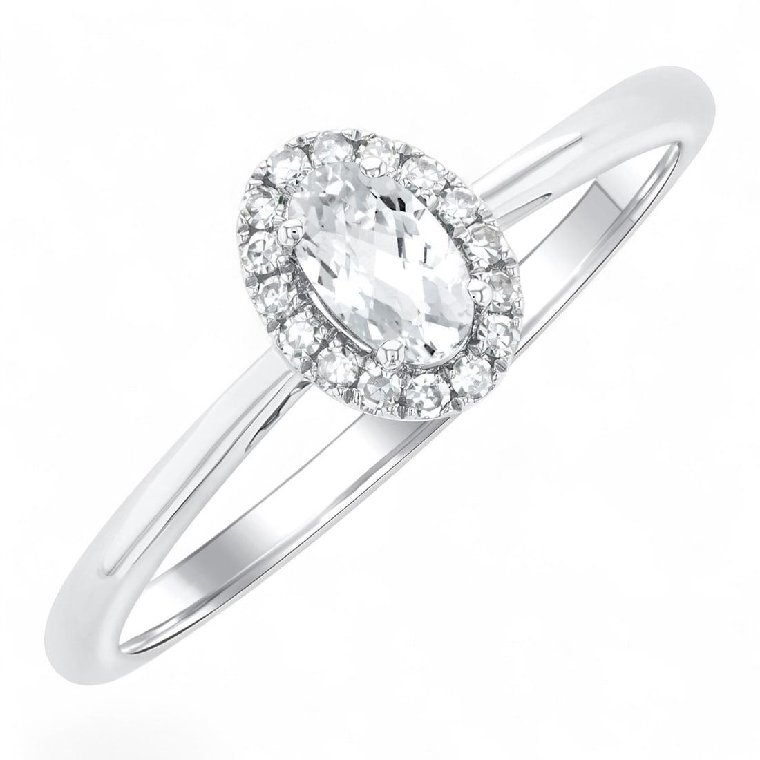 5x3 MM Topaz and 0.07 Ctw Halo White Diamond Modern 10K White Gold Ring - Certified (1 of 3)