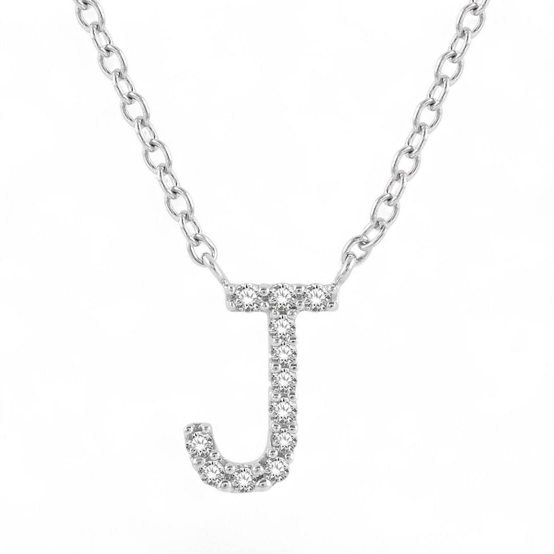 0.05 Ctw Initial 'J' Pendant White Diamond Mid-Century Modern 10K White Gold Necklace - Certified: An exquisite masterpiece of haute joaillerie, this stunning Initial 'J' Pendant necklace featuring Natural Diamonds is a true treasure. Showcasing the gems in a Pave arrangement, the necklace consists