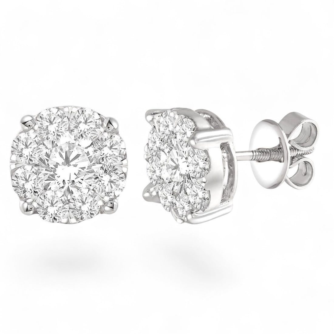 3.04 Ctw Cluster Stud White Diamond Modern 14K White Gold Earrings - Certified (1 of 3)