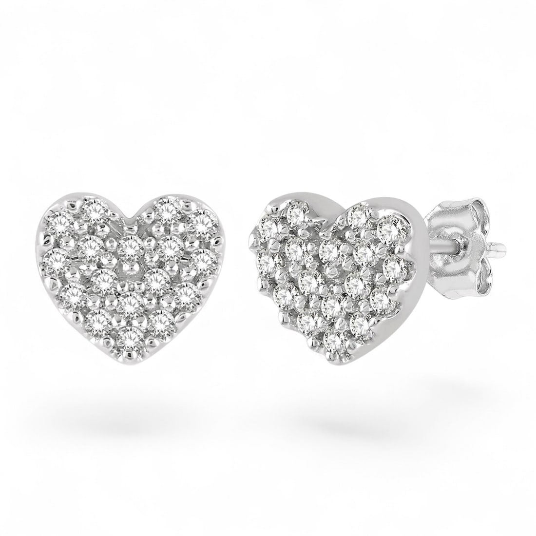 0.1 Ctw Heart Charm White Diamond Modern 10K White Gold Earrings - Certified (1 of 3)