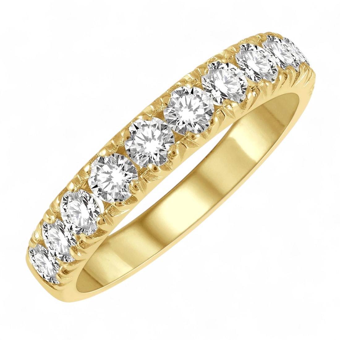 1.0 Ctw 11 Stone Wedding Band Diamond Modern 14K Yellow Gold Ring - Certified (1 of 3)
