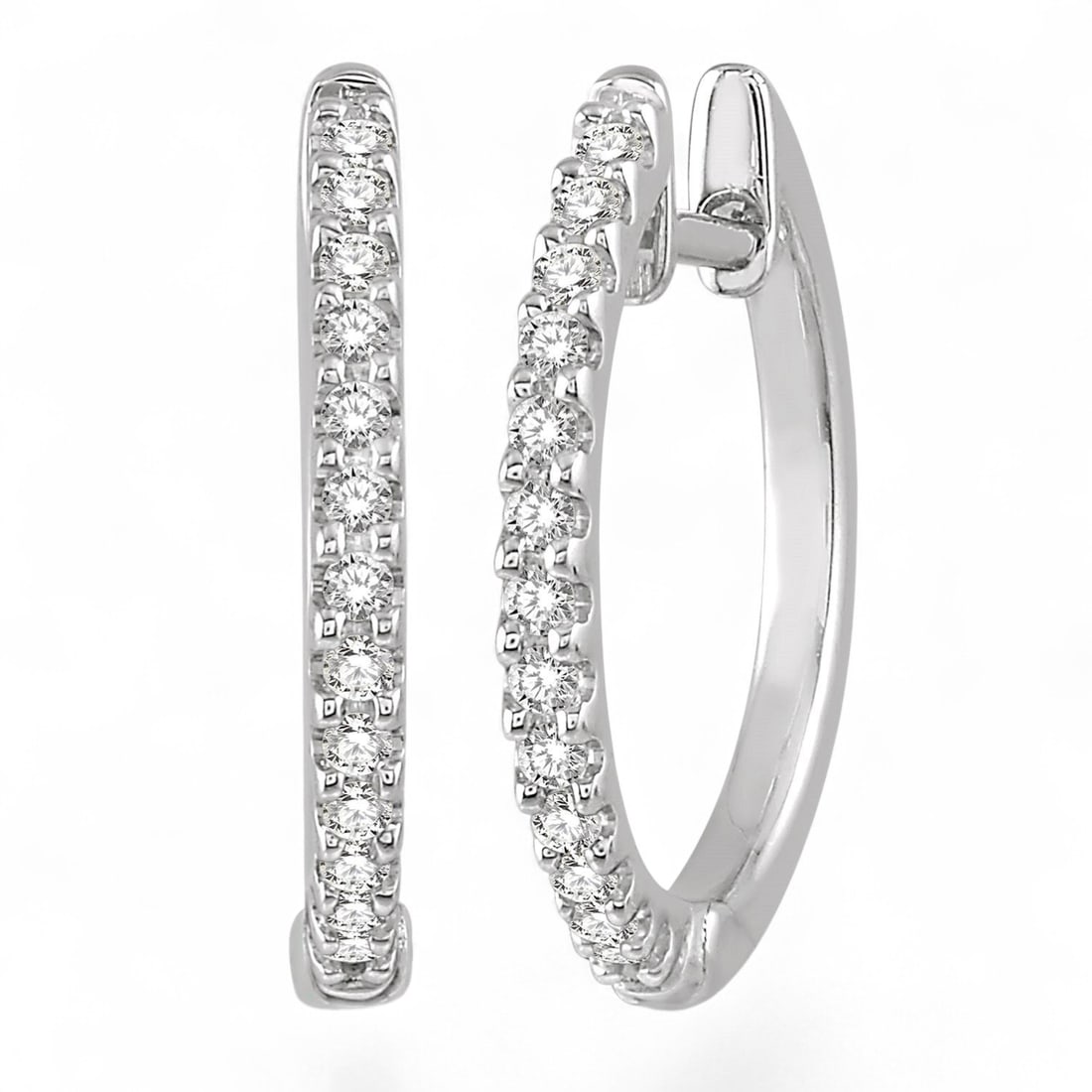 0.21 Ctw Hoop Diamond Modern 10K White Gold Earrings - Certified: Epitomizing grandeur, this stunning Hoop pair of earrings featuring Natural Diamonds stands as a beacon of refined taste. Showcasing the gems in a Shared Prong arrangement, the earrings consist of 2.0