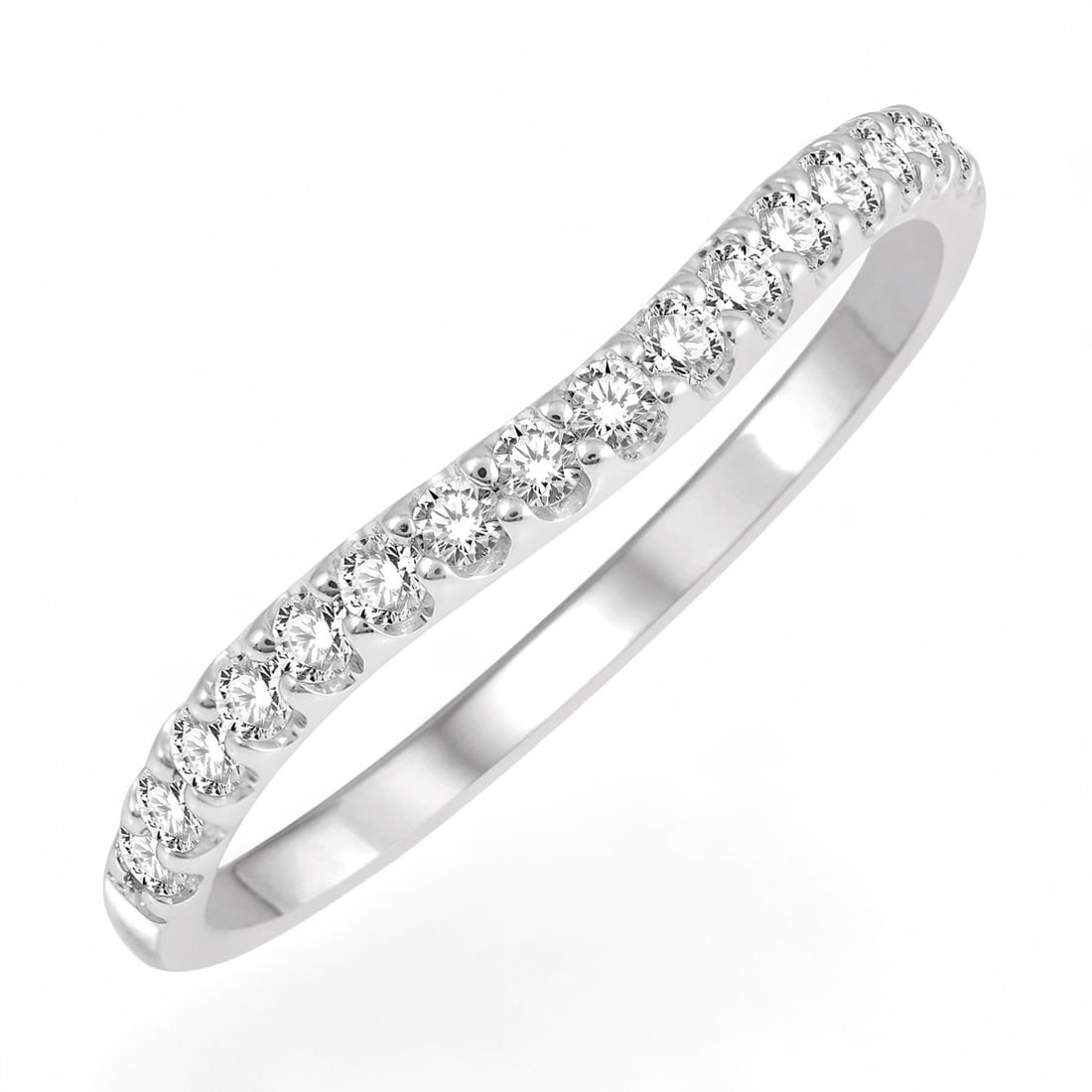 0.26 Ctw Arched Center Wedding White Diamond Modern 14K White Gold Ring - Certified (1 of 3)