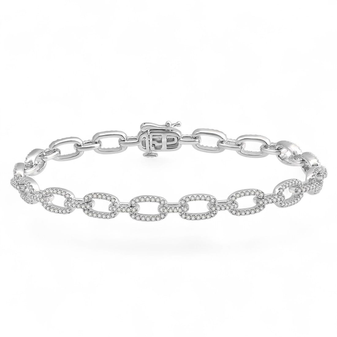 1.53 Ctw Encrusted Link Paperclip Chain White Diamond Modern 14K White Gold Bracelets - Certified: Epitomizing grandeur, this stunning Paperclip Chain bracelet featuring Natural Diamonds stands as a beacon of refined taste. A detailed prong set gallery secures the stones, rendered in 14.25 grams of