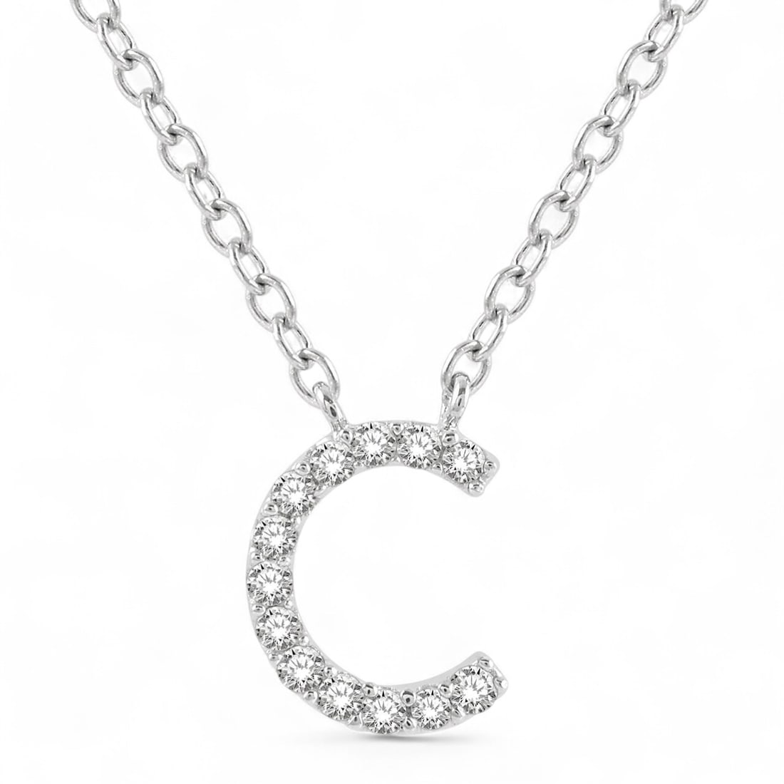 0.05 Ctw Initial 'C' Pendant White Diamond Modern 14K White Gold Necklace - Certified (1 of 3)
