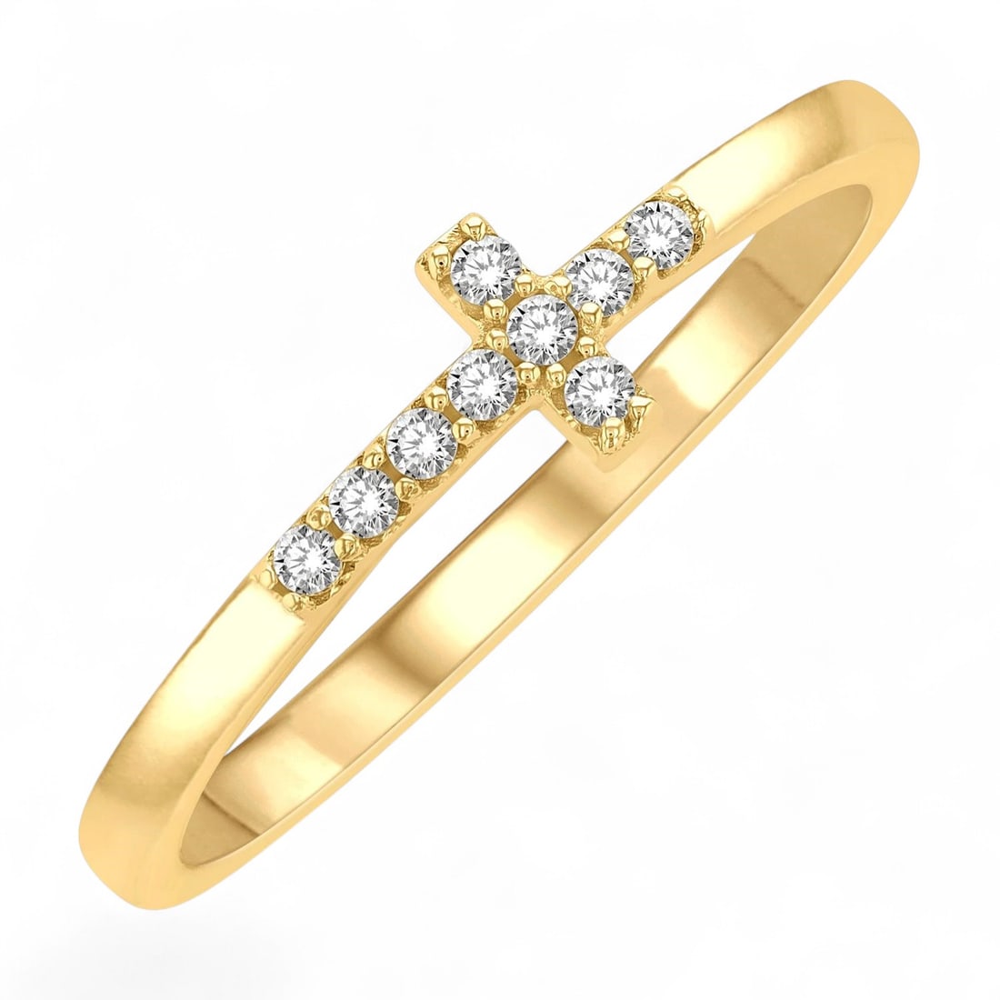 0.09 Ctw Petite Reclining Cross Stackable Fashion White Diamond Modern 10K Yellow Gold Ring -: Captured in a moment of brilliance, this magnificent Petite Reclining Cross Stackable Fashion ring featuring Natural Diamonds speaks to the connoisseur. The gemstones are nestled within a Prong framew