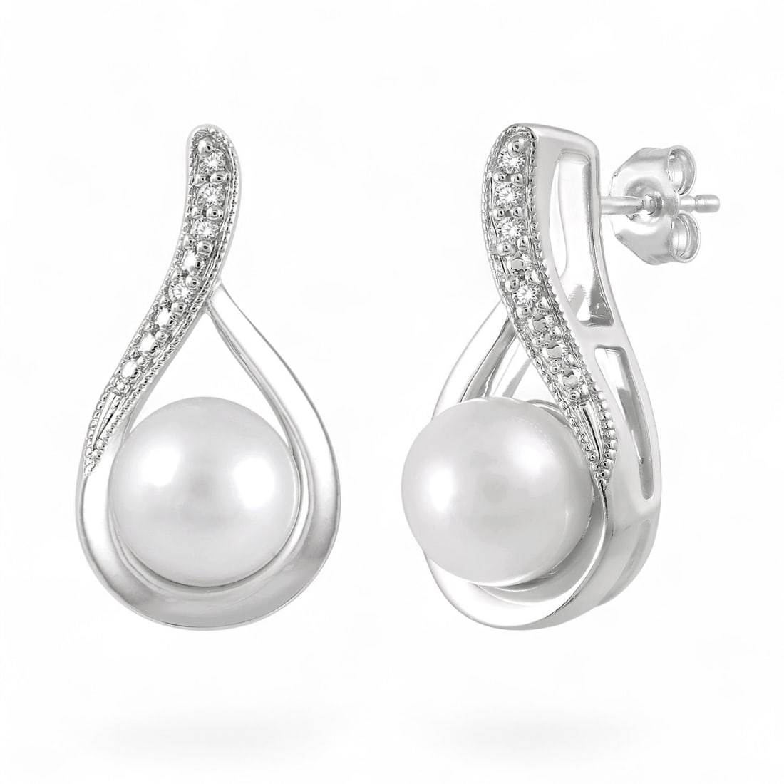 0.03 Ctw Drop Shape White Diamond Modern Sterling Silver Earrings - Certified (1 of 3)