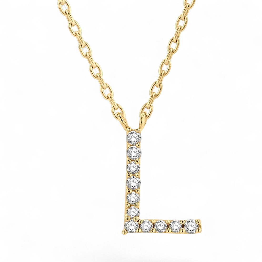 0.05 Ctw Initial 'L' Pendant White Diamond Modern 10K Yellow Gold Necklace - Certified (1 of 3)