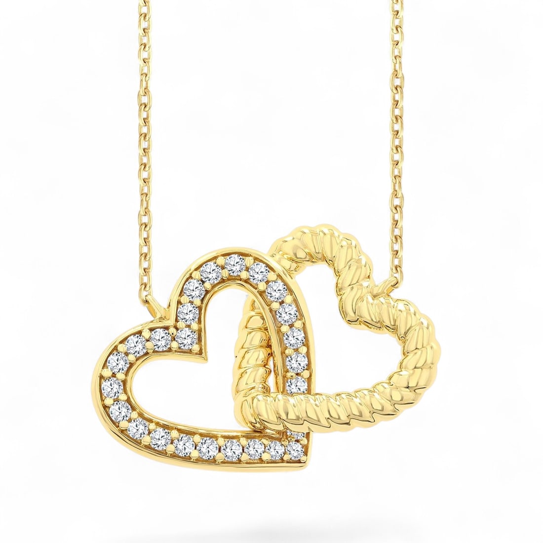 0.15 Ctw Interlocked Heart Petite White Diamond Modern 10K Yellow Gold Pendant - Certified: Timeless and sophisticated, this stunning Interlocked Heart Petite pendant featuring Natural Diamonds radiates enduring beauty. Expertly mounted in a Pave setting, the pendant is crafted in 2.05 grams
