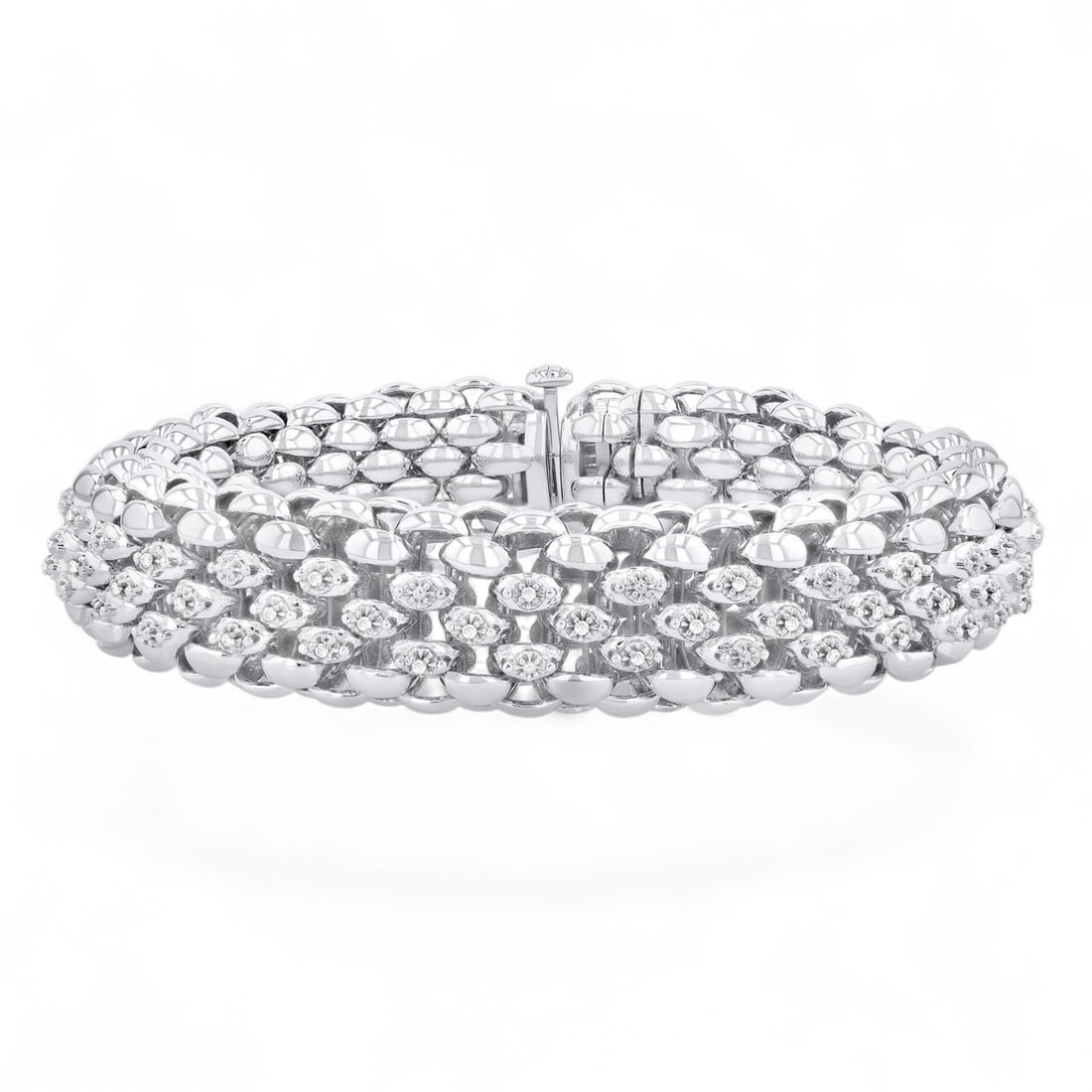 0.25 Ctw Bold Weave Hollow Cylindrical Design Round Cut White Diamond Modern Sterling Silver (1 of 3)