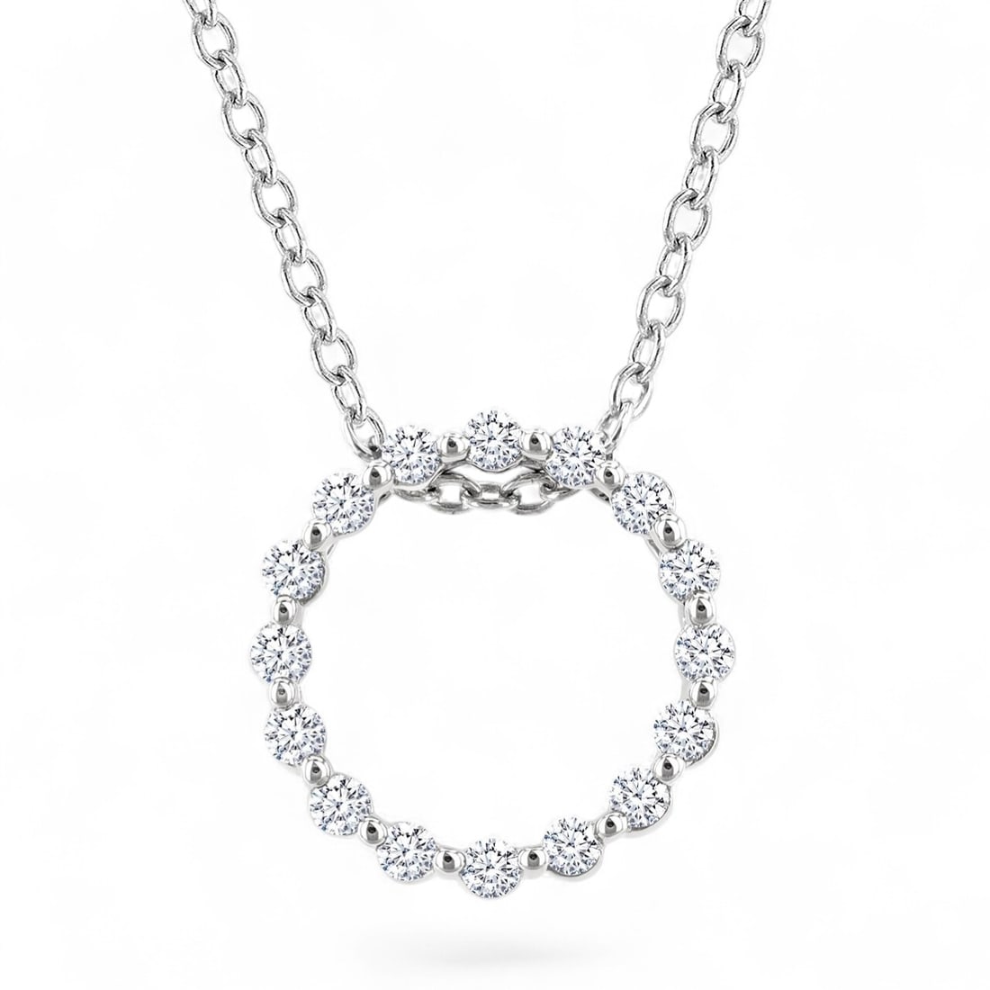 0.1 Ctw Circle White Diamond Modern Sterling Silver Necklace - Certified: Epitomizing grandeur, this elegant Circle necklace featuring Natural Diamonds stands as a beacon of refined taste. Showcasing the gems in a Shared Prong arrangement, the necklace consists of 0.28 gram