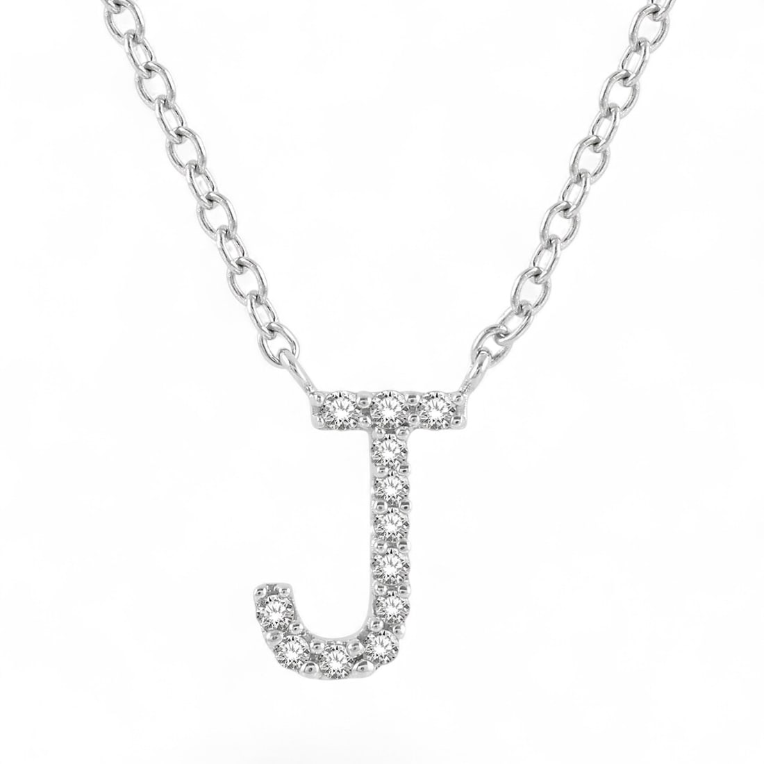 0.05 Ctw Initial J Pendant White Diamond Modern 14K White Gold Necklace - Certified (1 of 3)
