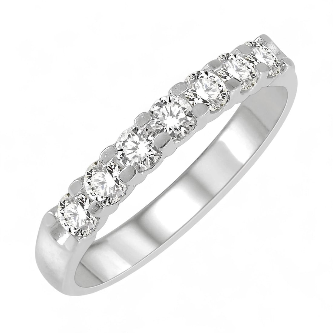 0.5 Ctw 7 Stone Wedding White Diamond Modern 14K White Gold Ring - Certified (1 of 3)