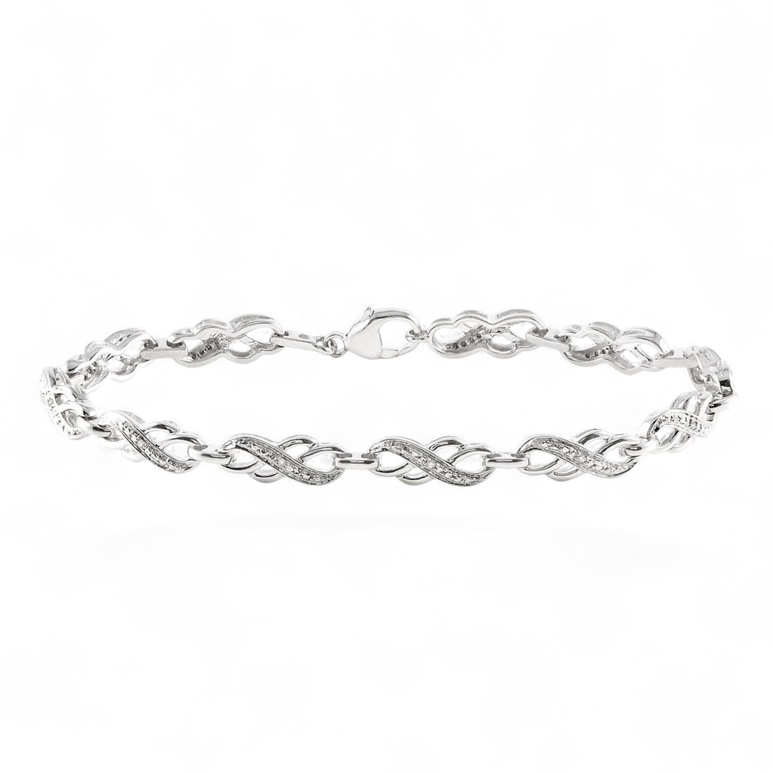 0.06 Ctw Round Cut Pave White Diamond Modern Sterling Silver Bracelet - Certified (1 of 3)